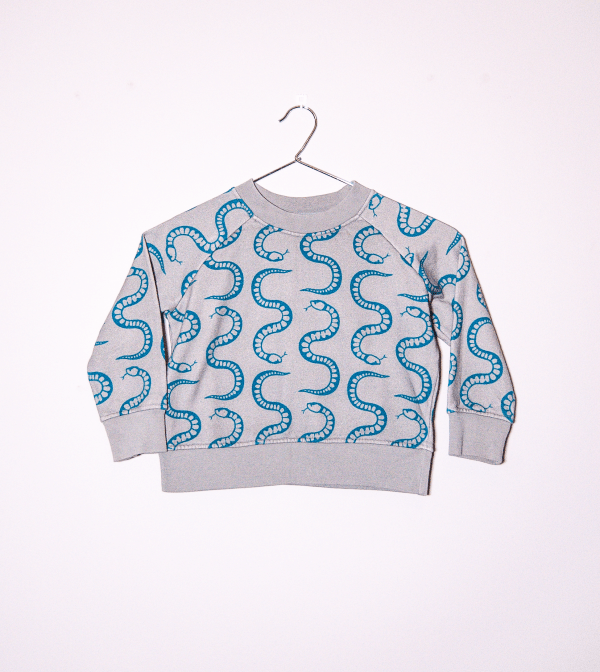 child-size organic cotton sweatshirt with teal snake print from coisa boa