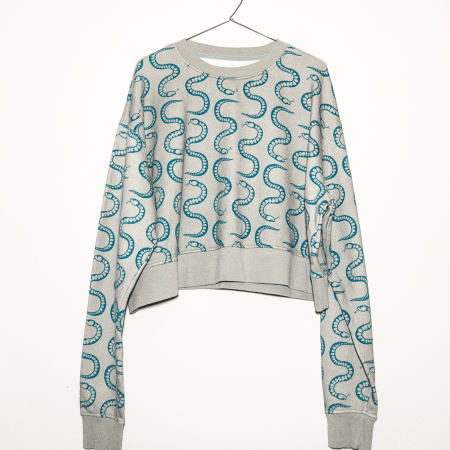 cropped organic cotton sweatshirt with teal snake print from coisa boa