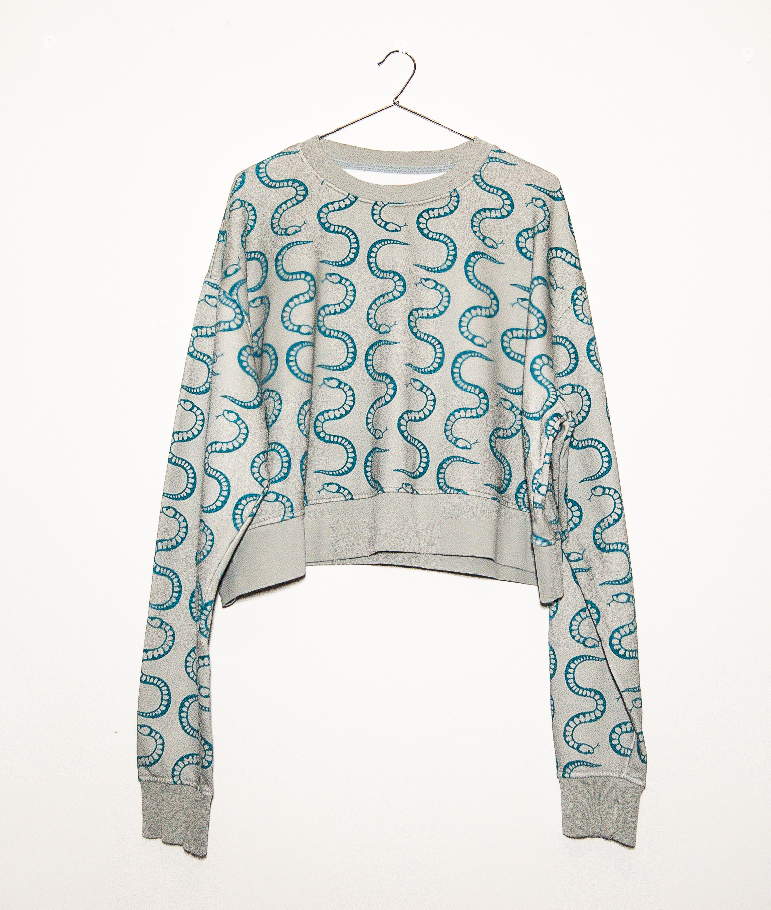 cropped organic cotton sweatshirt with teal snake print from coisa boa